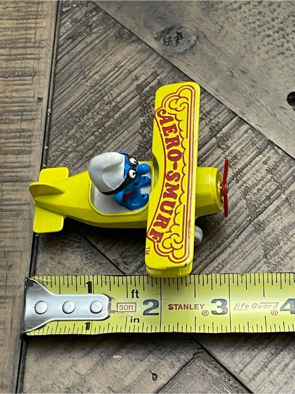 Vintage 1982 ERTL Smurfs Die-Cast #2 Aero-Smurf Yellow Biplane
